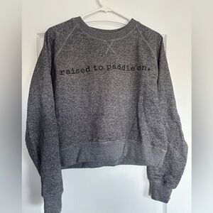 Cropped Canoe & Lake Sweater with Raised to Paddle On Text. Excellent condition